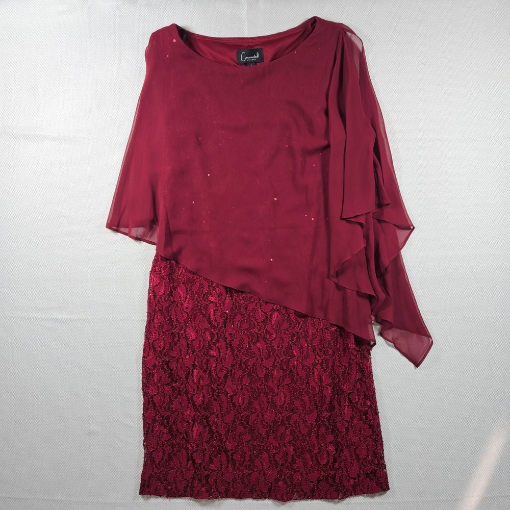 NWOT‎ Connected Apparel Womens Dress Size 4 Burgundy Lace Overlay Sheer Capelet